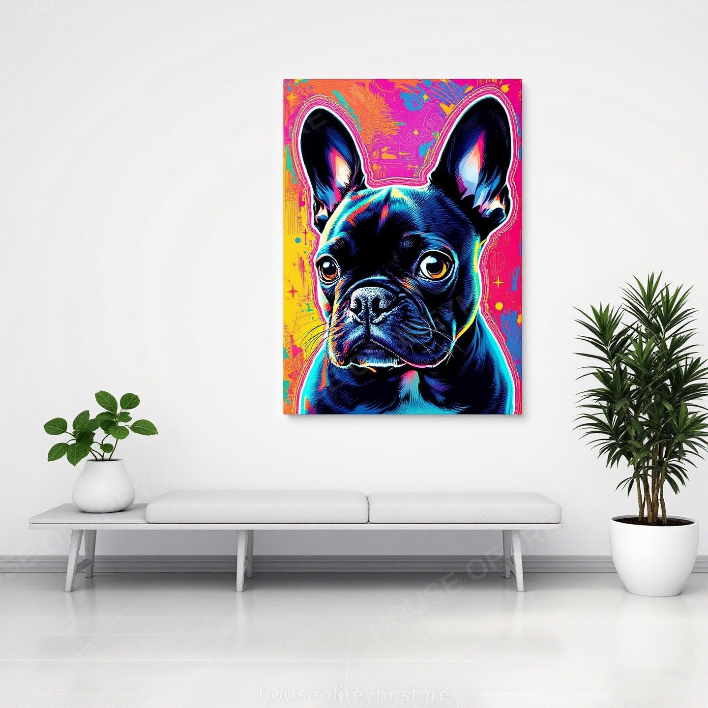 French Bulldog Pet Portrait — neon pop art — Original Digital Wall Art (HOJ-MRRG4FQ2-X97T)