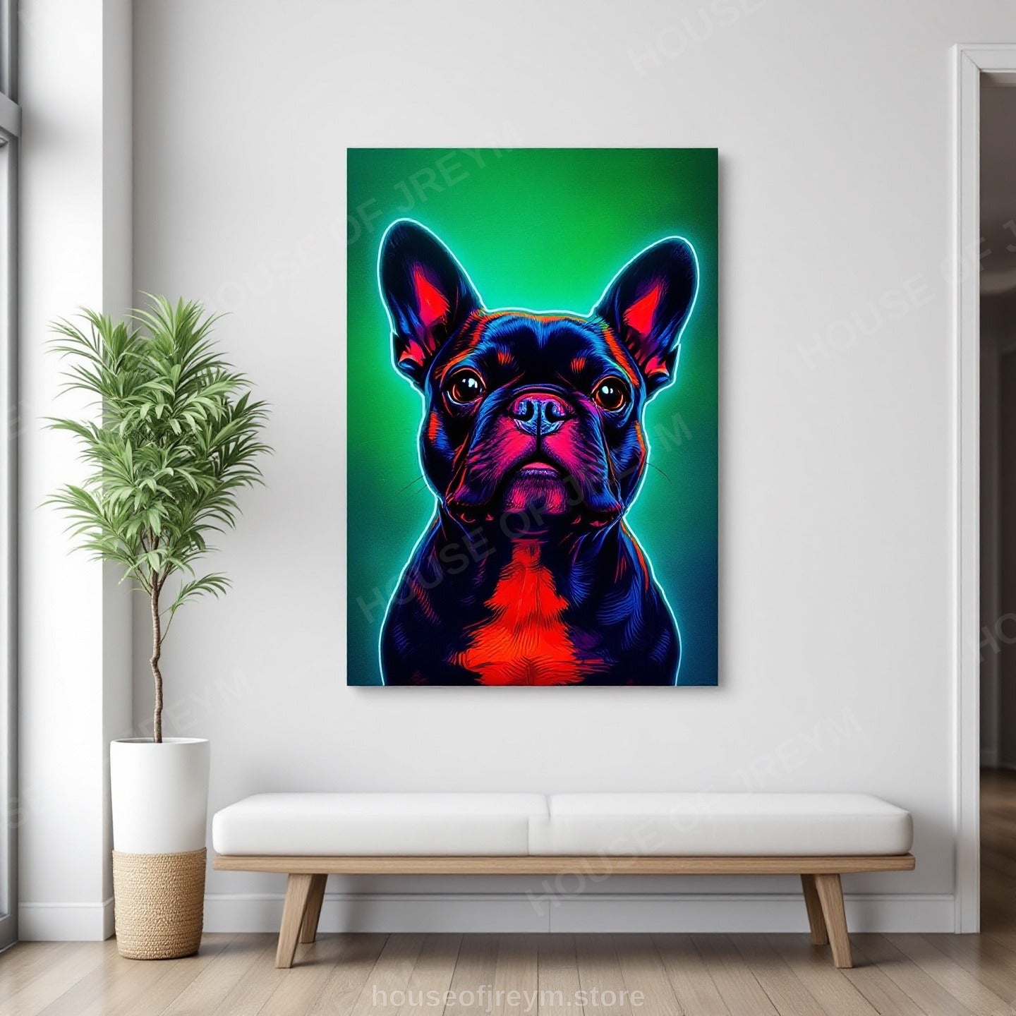 French Bulldog Pet Portrait — neon pop art — Original Digital Wall Art (HOJ-MRP7KLS2-Z3X2)