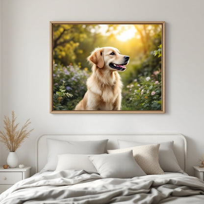 Golden Retriever Pet Portrait — sunny garden — Original Digital Wall Art (HOJ-MRIYP3AF-ZR82)