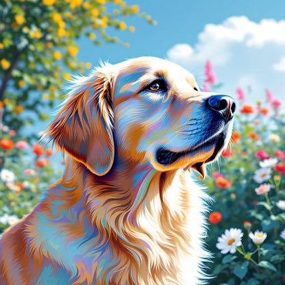 Golden Retriever Pet Portrait — sunny garden — Original Digital Wall Art (HOJ-MRIYP3AF-ZR82)