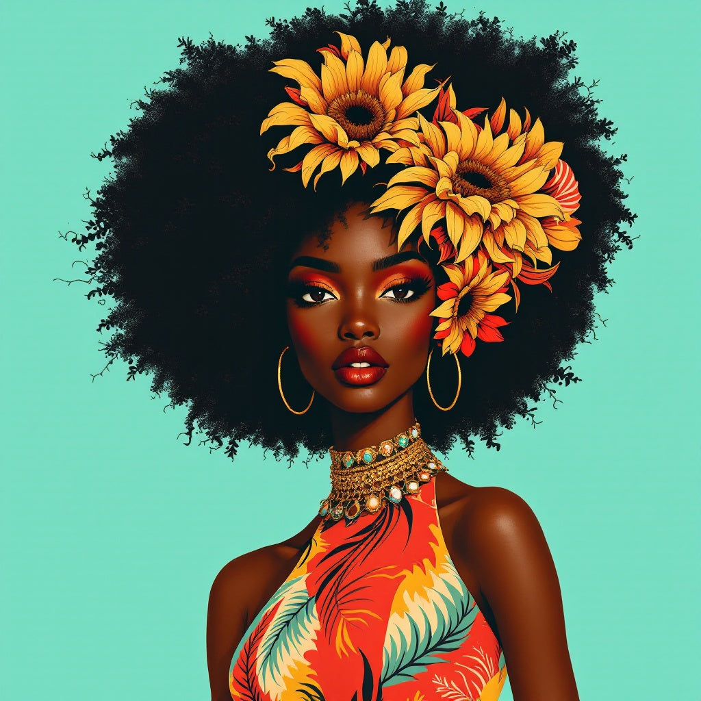 Afrocentric deep symbolic Afro Muse — unique summer block party edition — Original Digital Wall Art (HOJ-MRHKBTF2-JMM7)