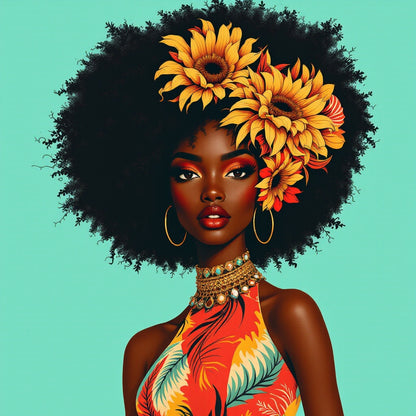 Afrocentric deep symbolic Afro Muse — unique summer block party edition — Original Digital Wall Art (HOJ-MRHKBTF2-JMM7)