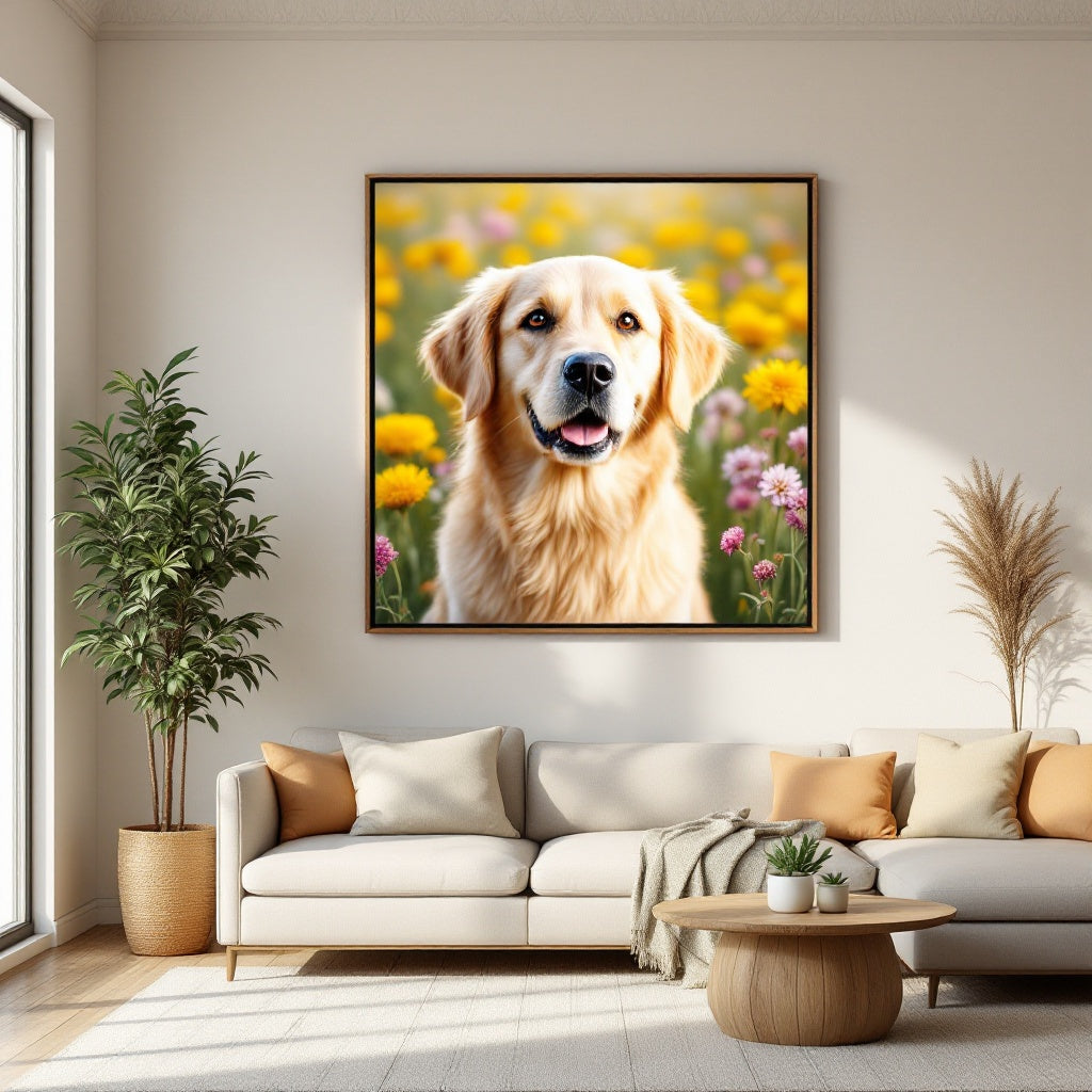 Golden Retriever Pet Portrait — sunny garden — Original Digital Wall Art (HOJ-MRIYP3AF-ZR82)