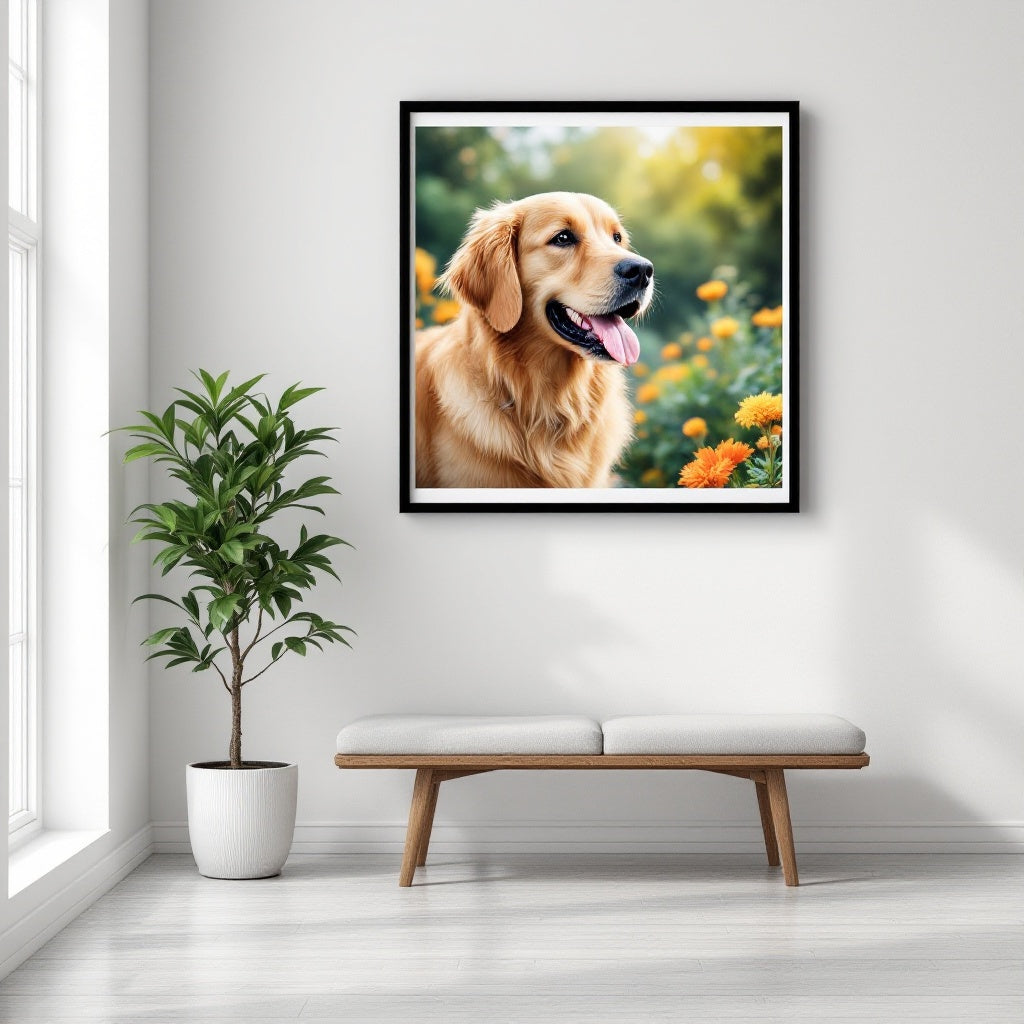 Golden Retriever Pet Portrait — sunny garden — Original Digital Wall Art (HOJ-MRIYP3AF-ZR82)