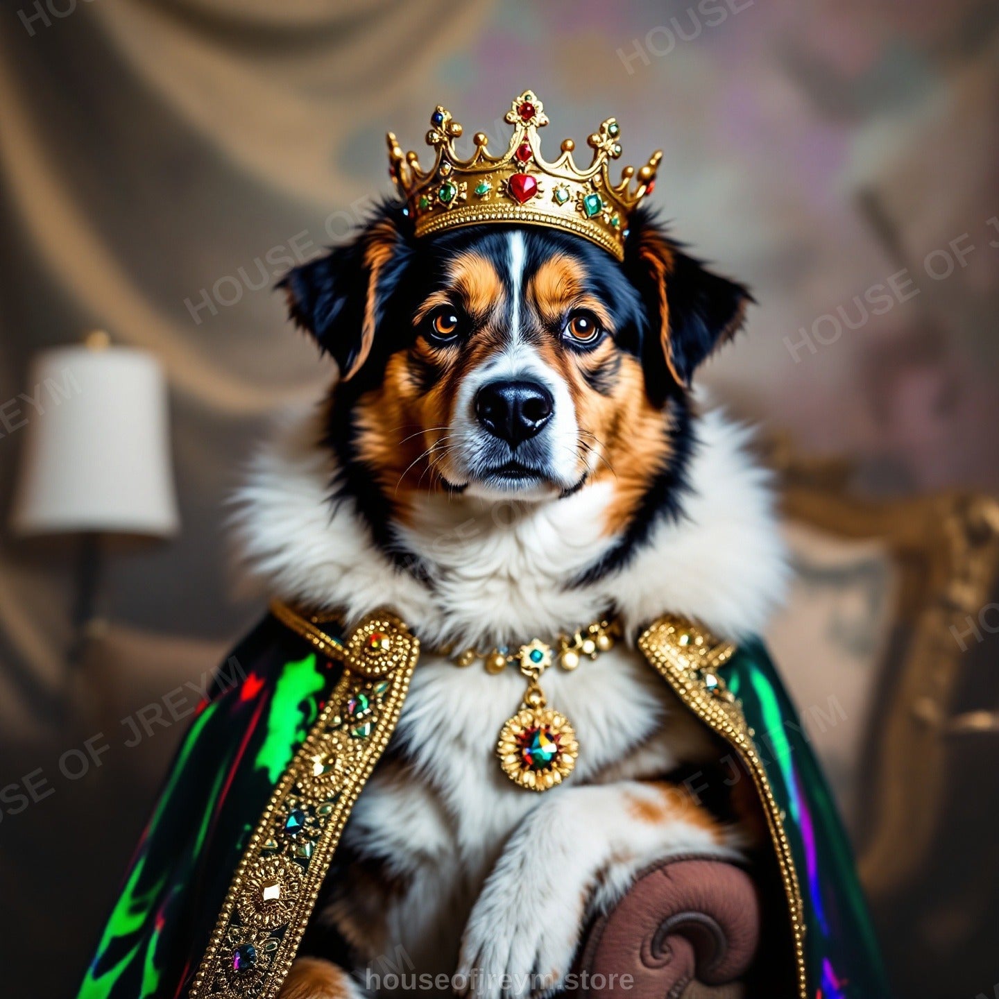 Regal Pet Portrait — crowned royal dog — Original Digital Wall Art (HOJ-MRPJCR6C-GGQB)