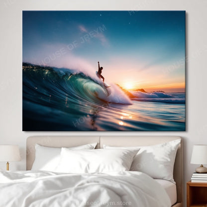 Surfer Sunset Wave Mood — Original Digital Wall Art (HOJ-MRR59VAO-US4R)