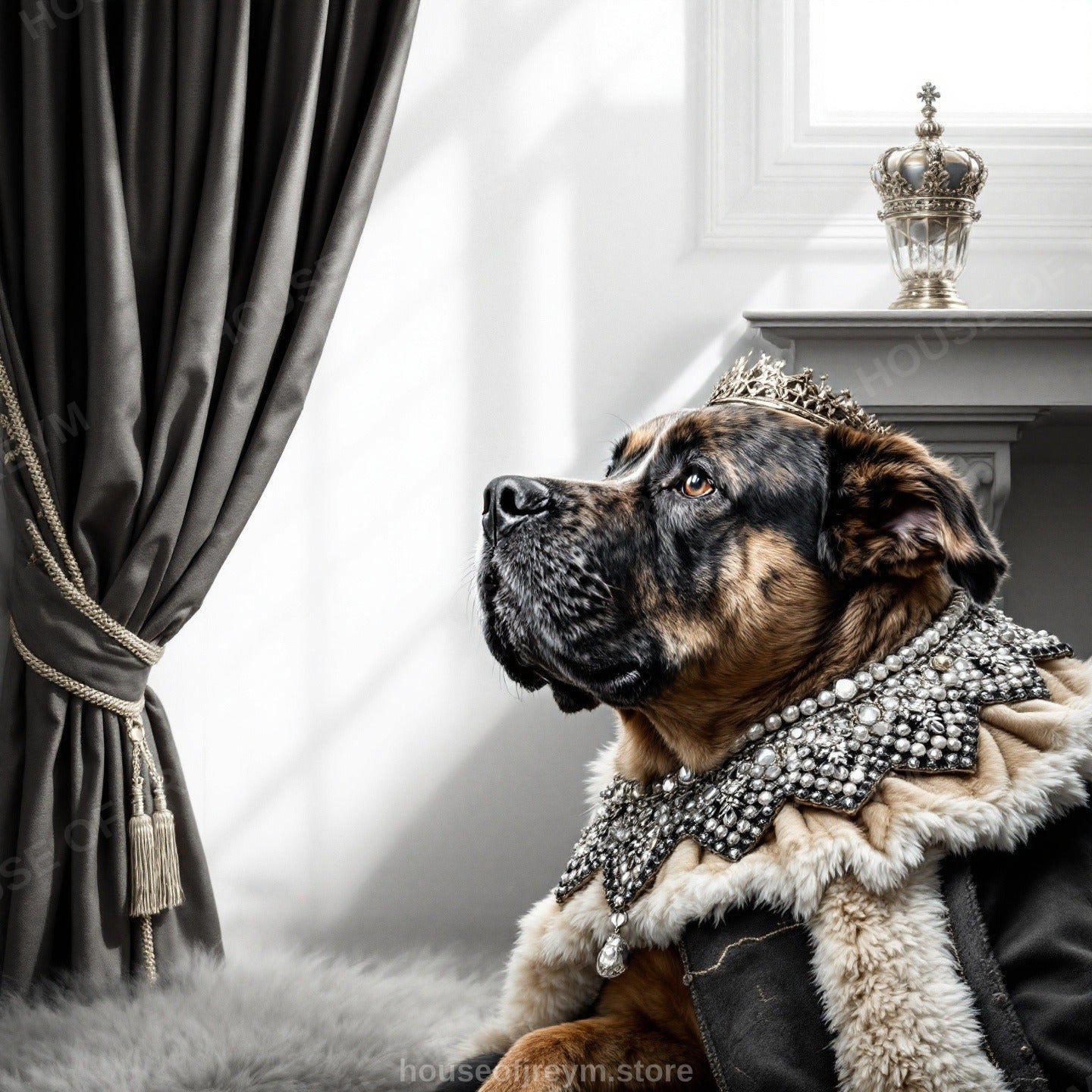 Regal Pet Portrait — crowned royal dog — Original Digital Wall Art (HOJ-MRQIUGV2-I762)