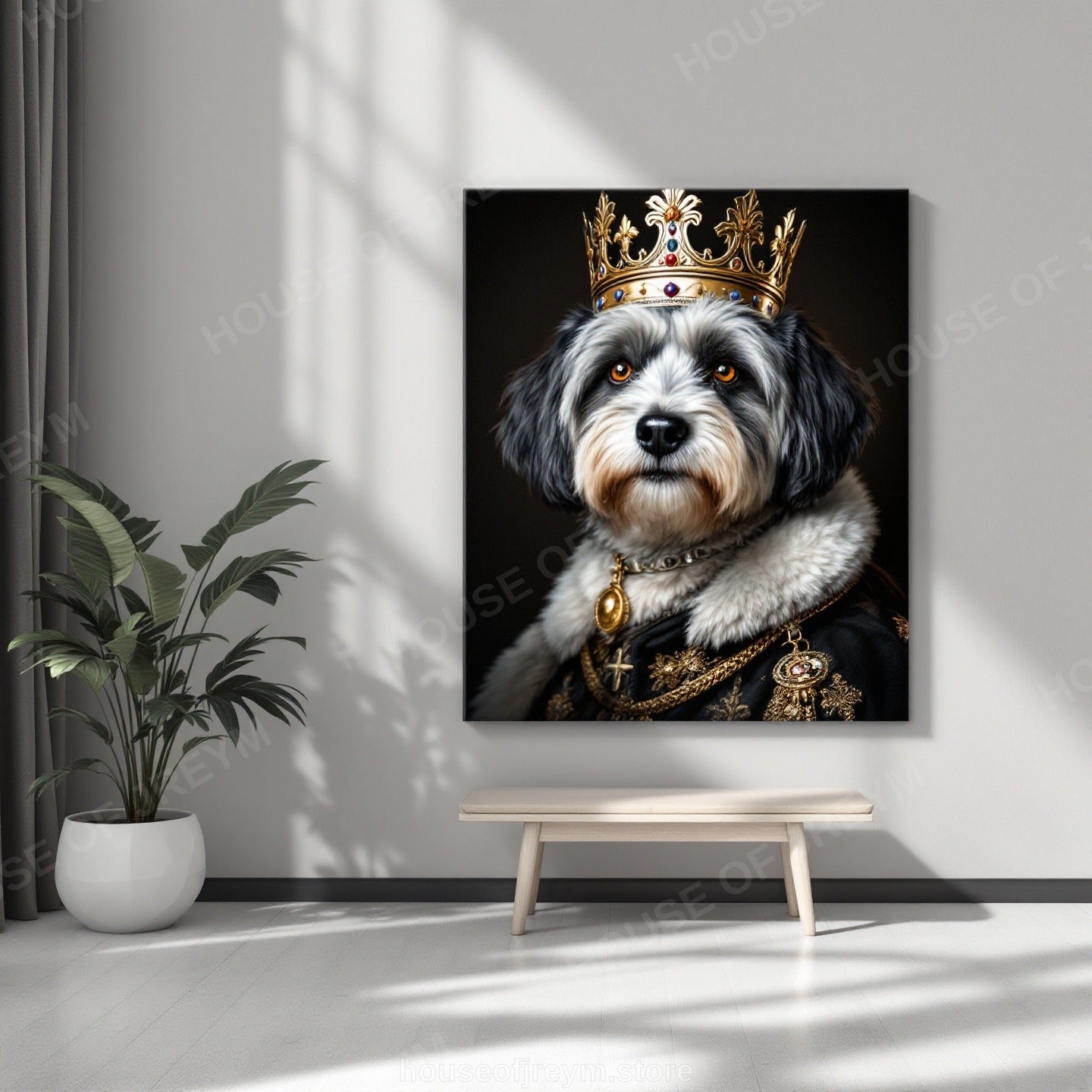 Regal Pet Portrait — crowned royal dog — Original Digital Wall Art (HOJ-MRPR6OAP-RTM2)