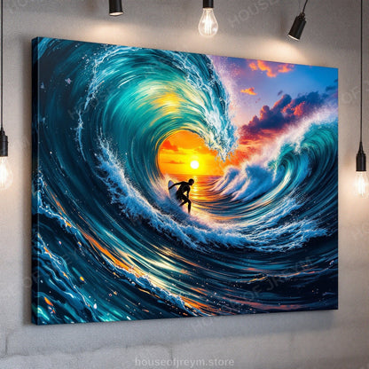 Surfer Sunset Wave Mood — Original Digital Wall Art (HOJ-MRQ0QRI7-UOZH)