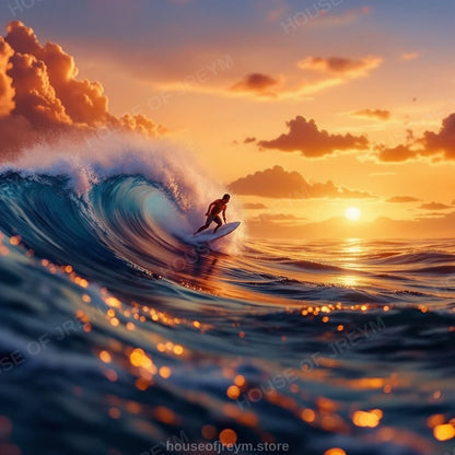 Surfer Sunset Wave Mood — Original Digital Wall Art (HOJ-MRP5L5SC-UK0S)