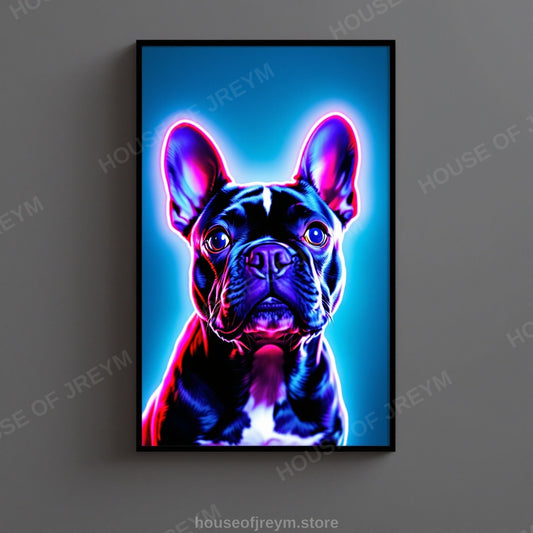French Bulldog Pet Portrait — neon pop art — Original Digital Wall Art (HOJ-MRQIONQ5-Y3DY)