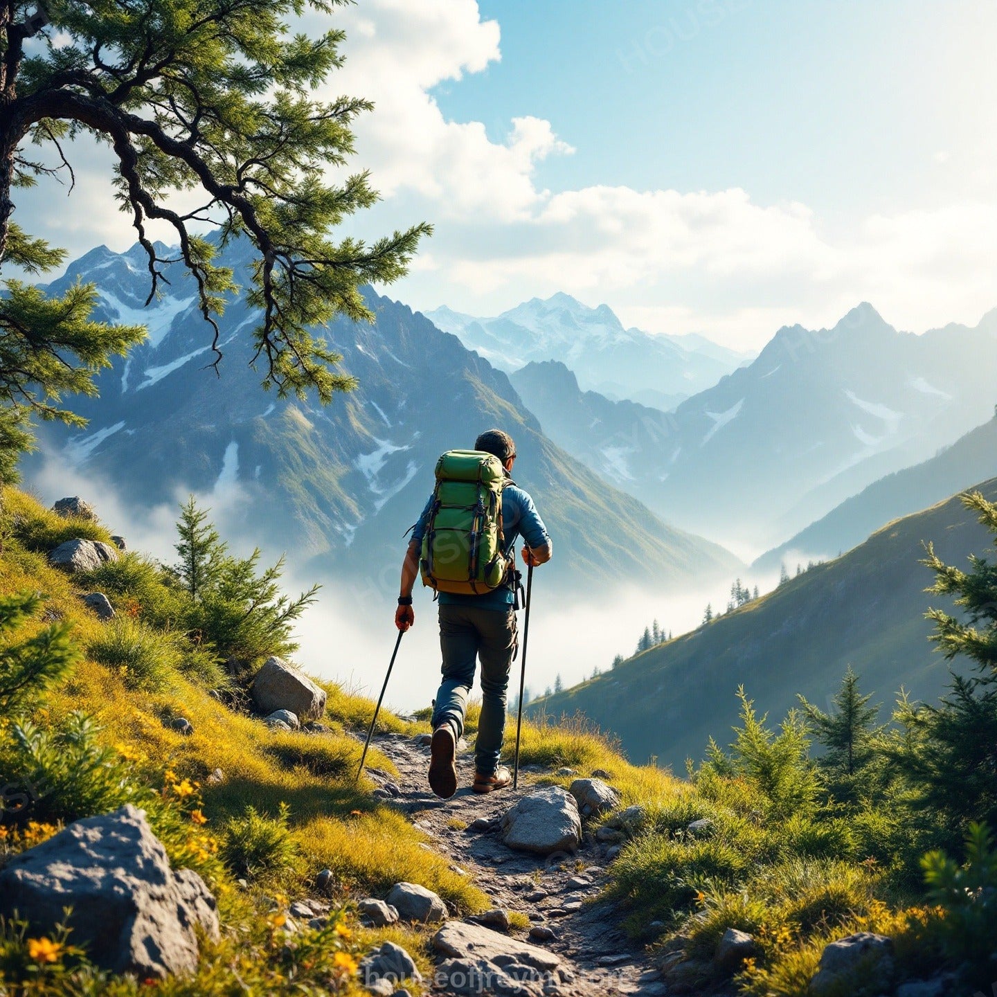 Mountain Hiking Adventure Vibe — Original Digital Wall Art (HOJ-MRQISCQ1-4DSO)