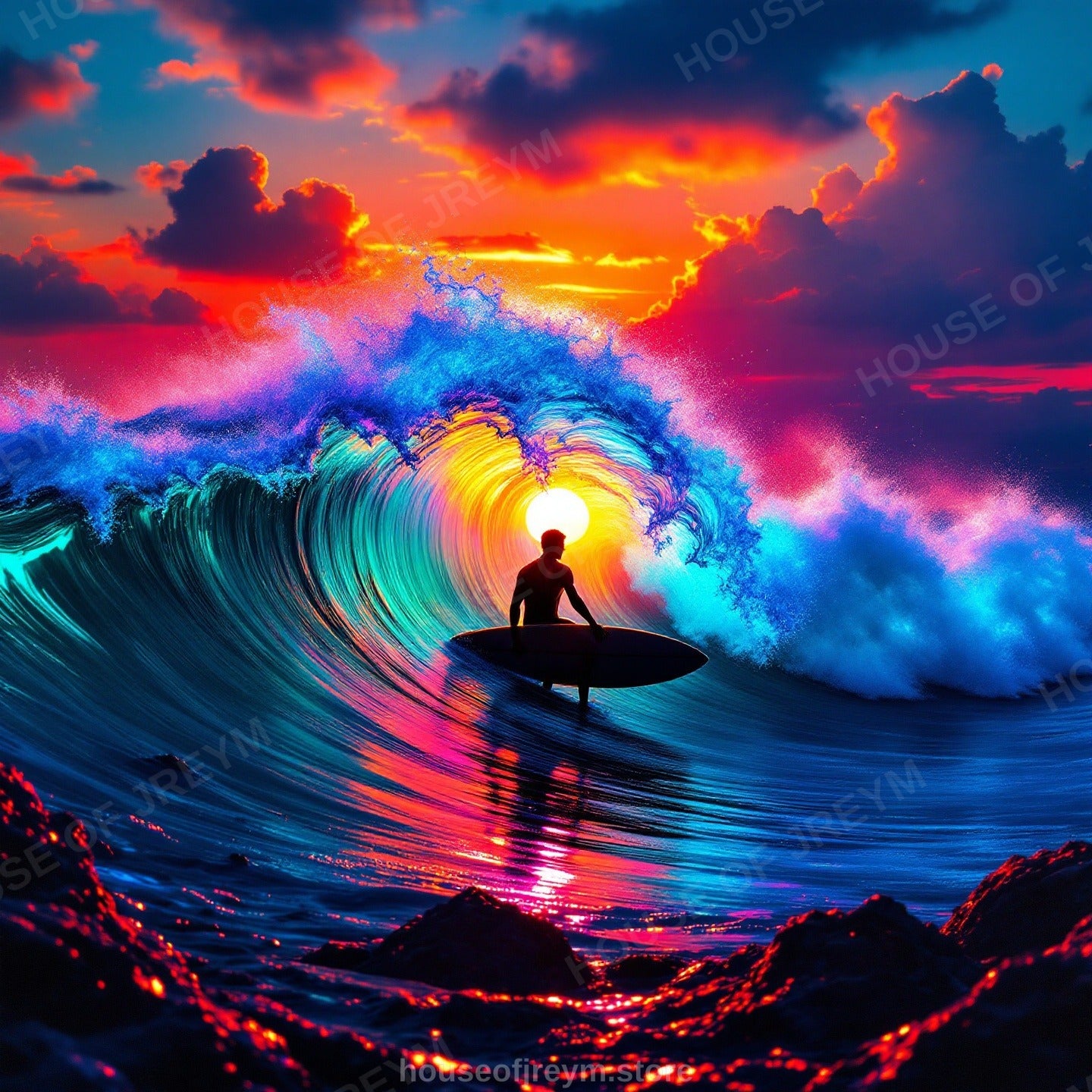 Surfer Sunset Wave Mood — Original Digital Wall Art (HOJ-MRP5L5SC-UK0S)