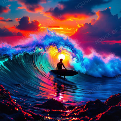 Surfer Sunset Wave Mood — Original Digital Wall Art (HOJ-MRP5L5SC-UK0S)