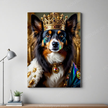 Regal Pet Portrait — crowned royal dog — Original Digital Wall Art (HOJ-MRQIUGV2-I762)