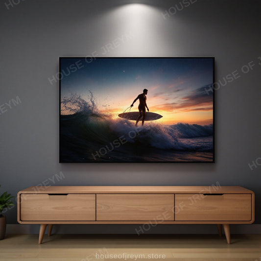 Surfer Sunset Wave Mood — Original Digital Wall Art (HOJ-MRR59VAO-US4R)