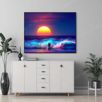 Surfer Sunset Wave Mood — Original Digital Wall Art (HOJ-MRQ0QRI7-UOZH)