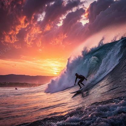 Surfer Sunset Wave Mood — Original Digital Wall Art (HOJ-MRQIQECM-6V4A)