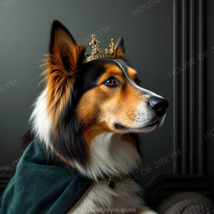 Regal Pet Portrait — crowned royal dog — Original Digital Wall Art (HOJ-MRQIUGV2-I762)