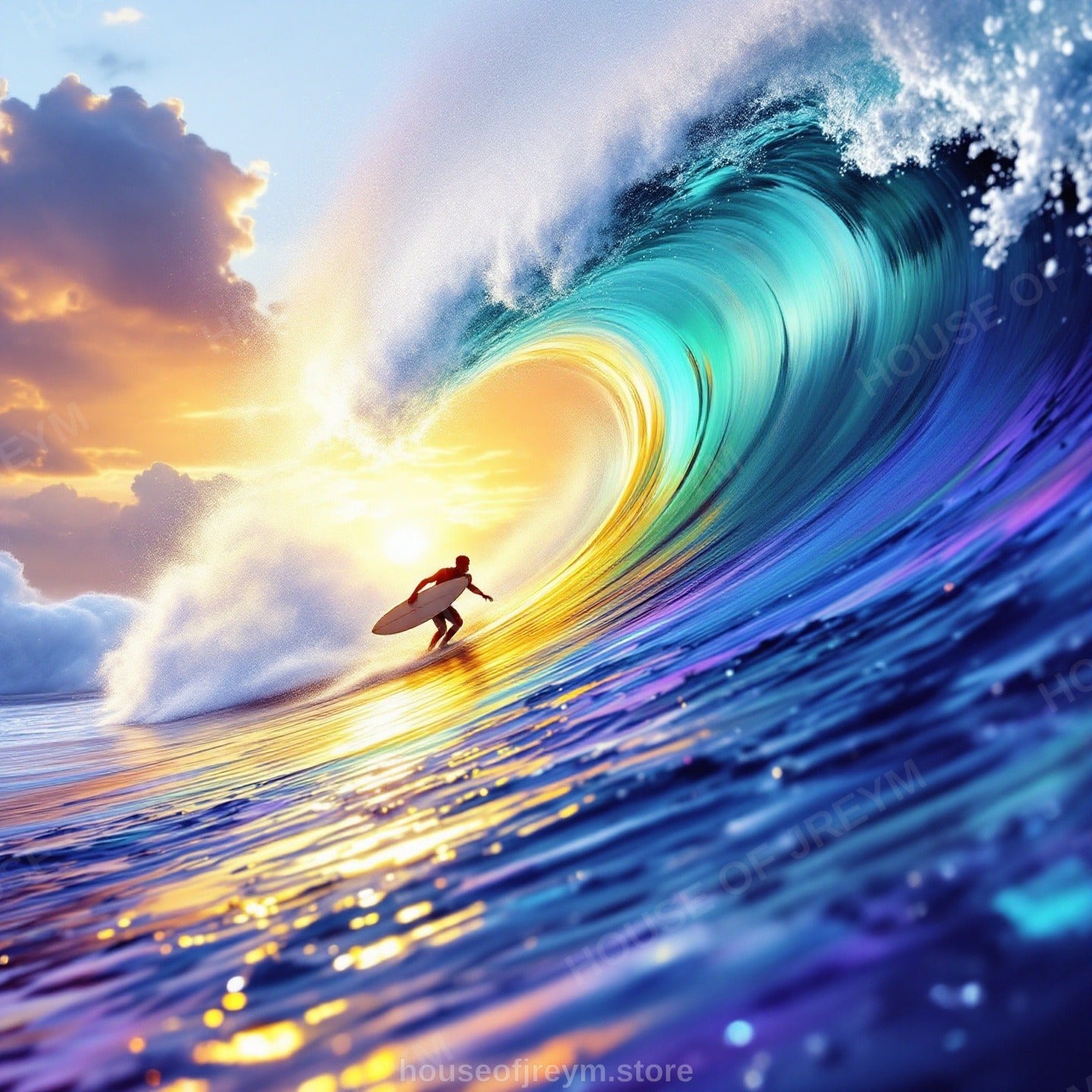 Surfer Sunset Wave Mood — Original Digital Wall Art (HOJ-MRQIQECM-6V4A)