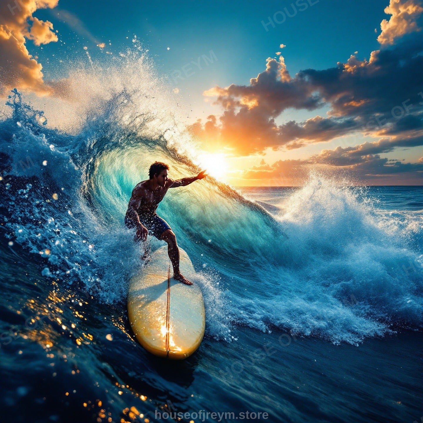 Surfer Sunset Wave Mood — Original Digital Wall Art (HOJ-MRP7MLQO-1TPK)