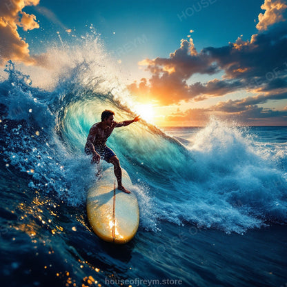 Surfer Sunset Wave Mood — Original Digital Wall Art (HOJ-MRP7MLQO-1TPK)