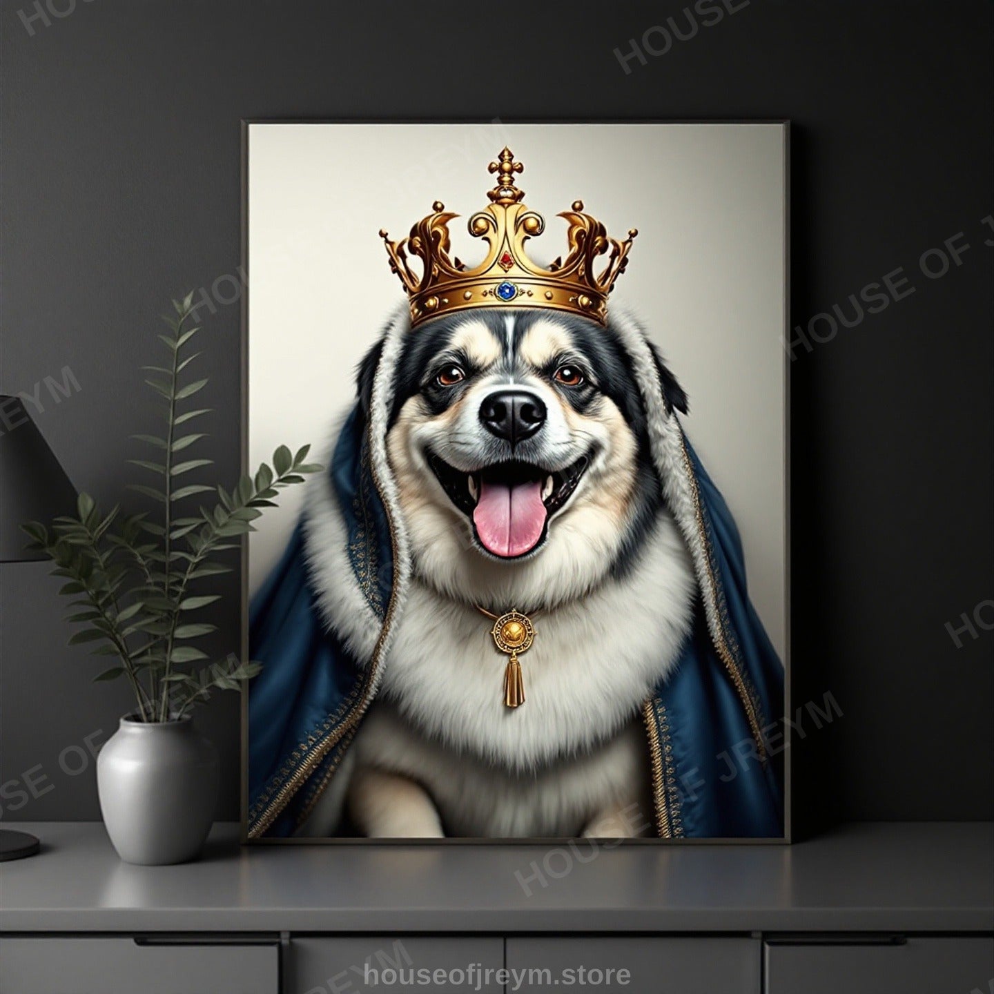 Regal Pet Portrait — crowned royal dog — Original Digital Wall Art (HOJ-MRQ3WBVB-5YTS)