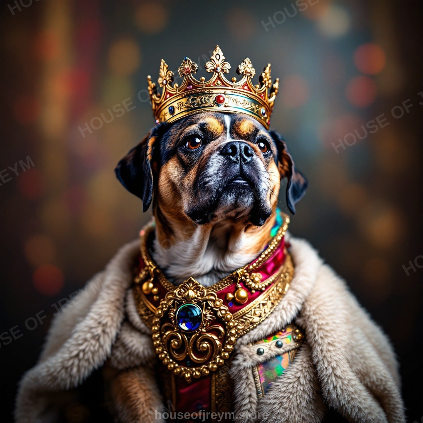 Regal Pet Portrait — crowned royal dog — Original Digital Wall Art (HOJ-MRPR6OAP-RTM2)