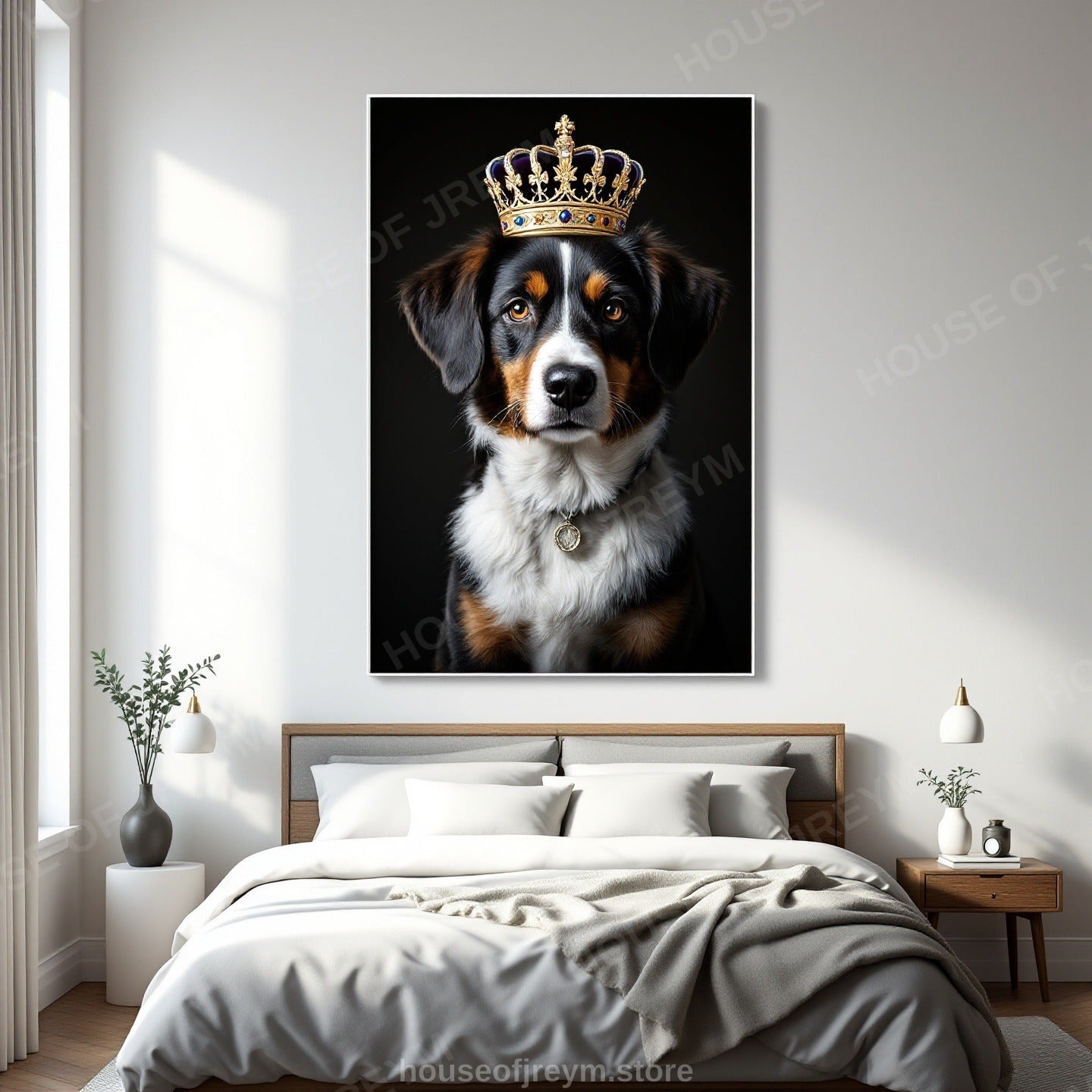 Regal Pet Portrait — crowned royal dog — Original Digital Wall Art (HOJ-MRQIUGV2-I762)