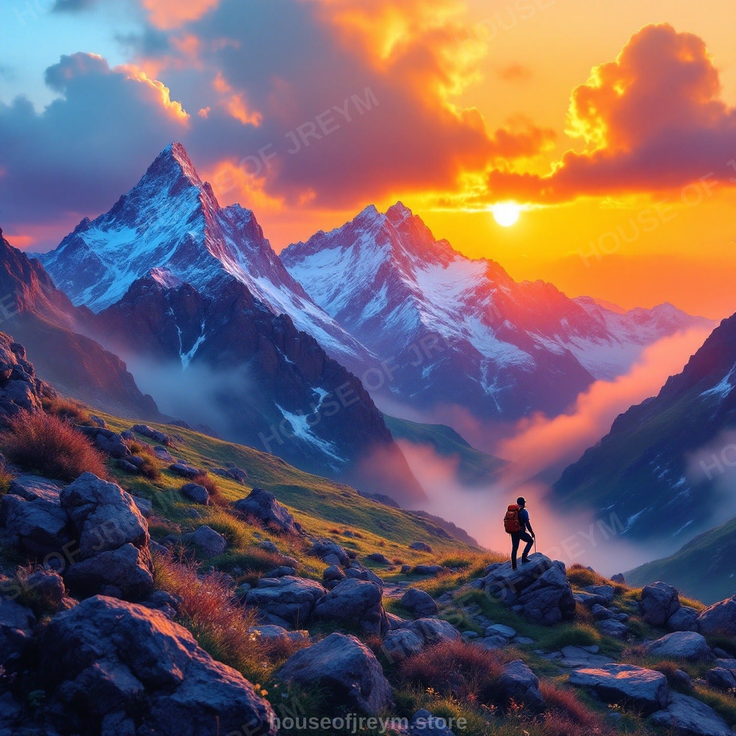 Mountain Hiking Adventure Vibe — Original Digital Wall Art (HOJ-MRQISCQ1-4DSO)