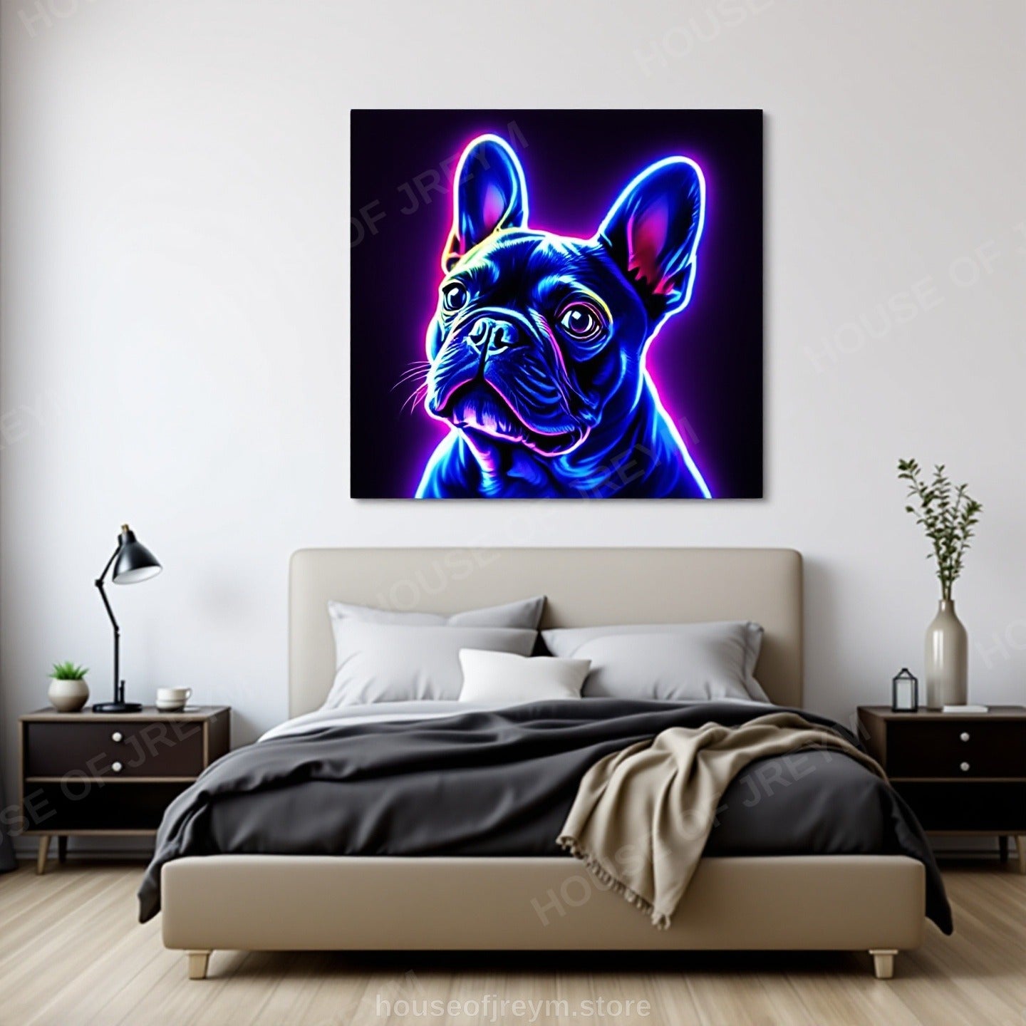 French Bulldog Pet Portrait — neon pop art — Original Digital Wall Art (HOJ-MRQ0OYAA-32LG)