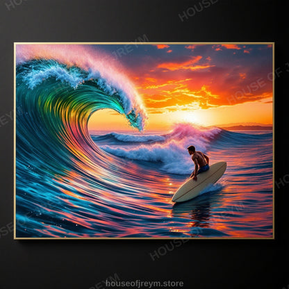 Surfer Sunset Wave Mood — Original Digital Wall Art (HOJ-MRR59VAO-US4R)