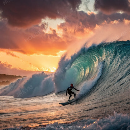 Surfer Sunset Wave Mood — Original Digital Wall Art (HOJ-MRQ0QRI7-UOZH)