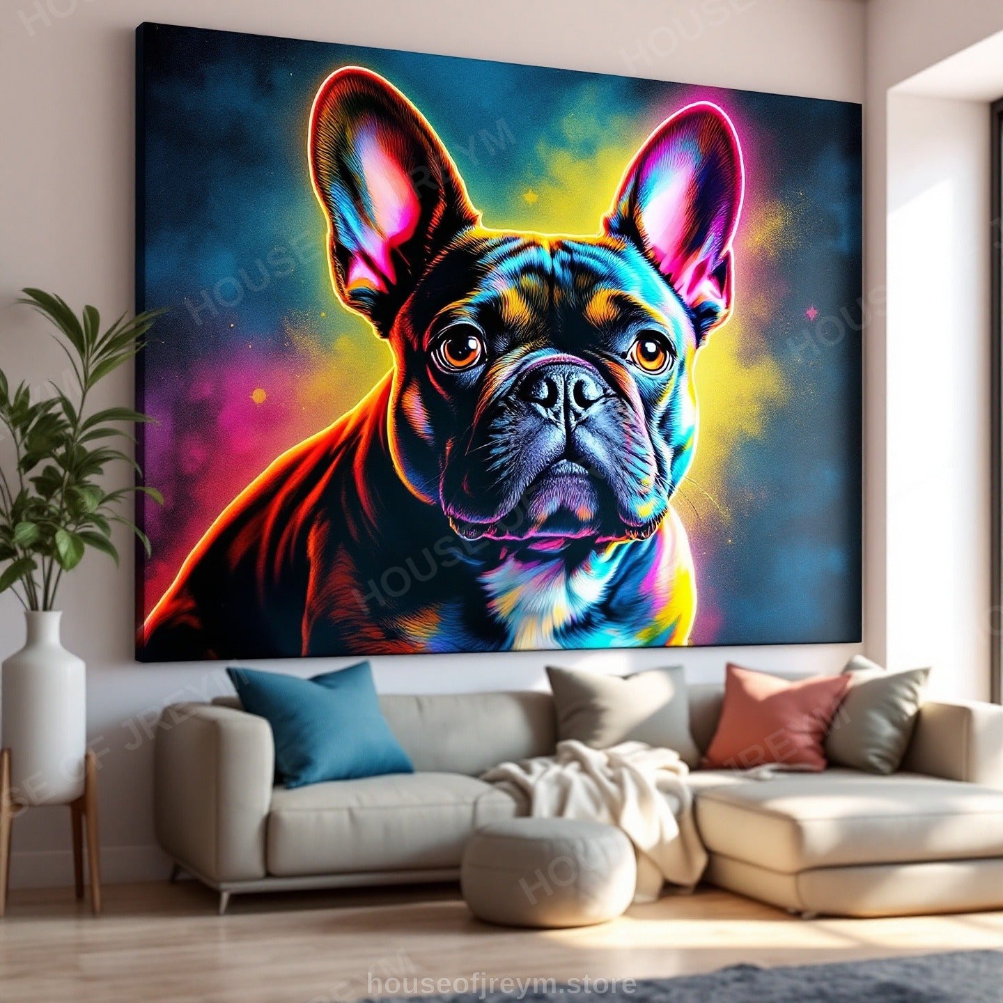 French Bulldog Pet Portrait — neon pop art — Original Digital Wall Art (HOJ-MRP7KLS2-Z3X2)