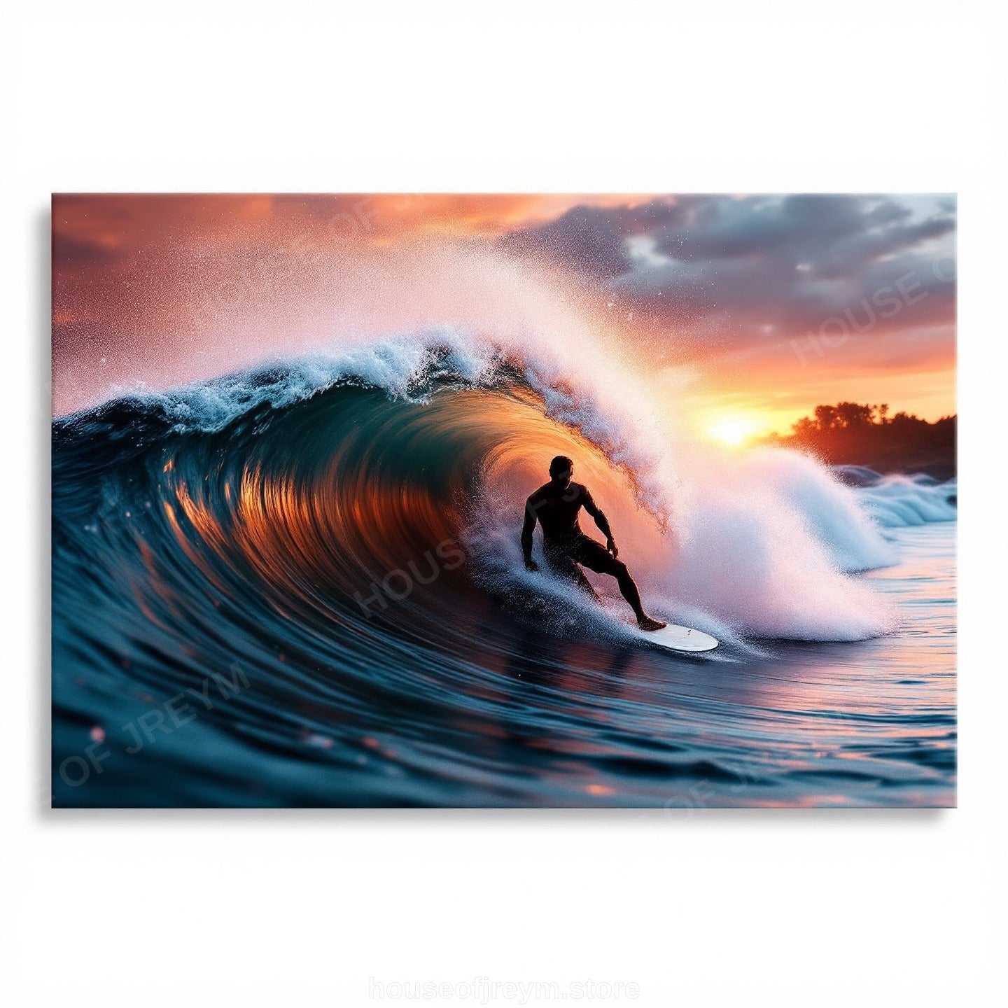 Surfer Sunset Wave Mood — Original Digital Wall Art (HOJ-MRP7MLQO-1TPK)