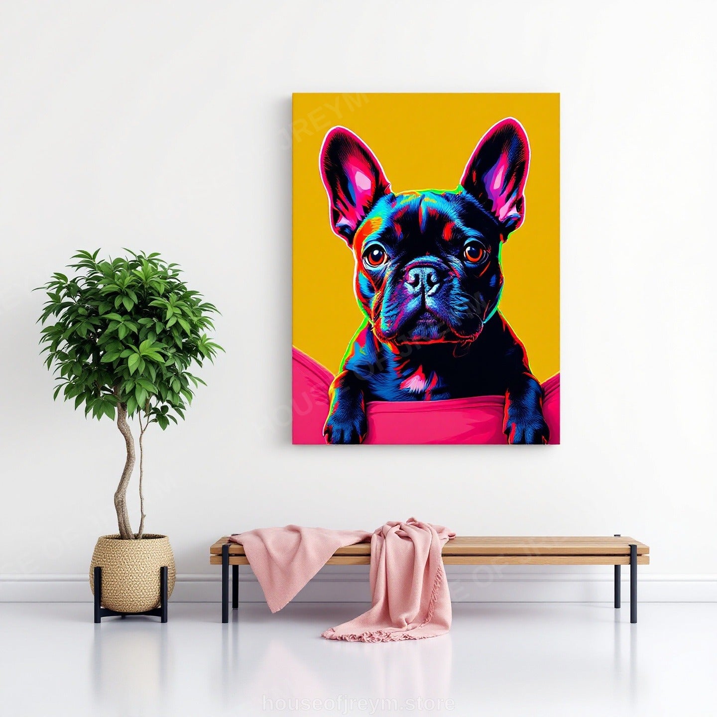 French Bulldog Pet Portrait — neon pop art — Original Digital Wall Art (HOJ-MRQ0OYAA-32LG)
