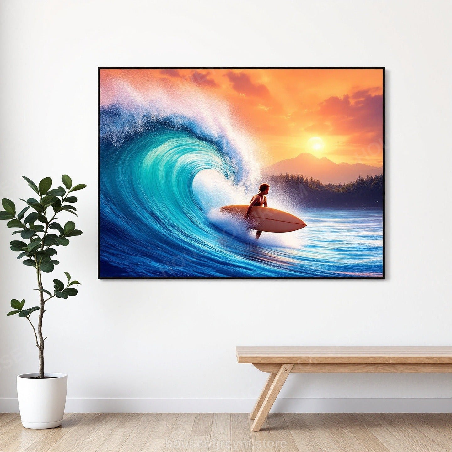 Surfer Sunset Wave Mood — Original Digital Wall Art (HOJ-MRQIQECM-6V4A)
