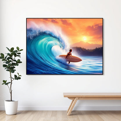 Surfer Sunset Wave Mood — Original Digital Wall Art (HOJ-MRQIQECM-6V4A)